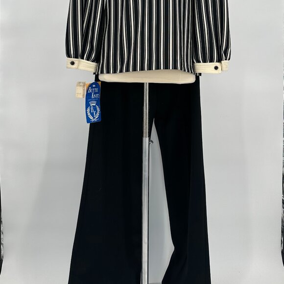 Vintage 1960s Black and White Striped Polyester Mod Shirt and Pants Ensemble - Picture 4 of 6